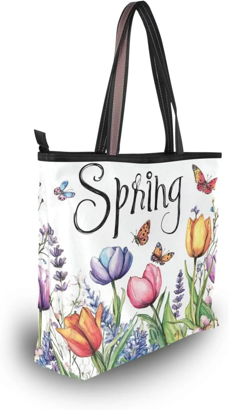 JSTEL Tote Bag for Women with Zipper,Polyester Tote Purse Holiday Tote Bag Work Handbag Women Gift