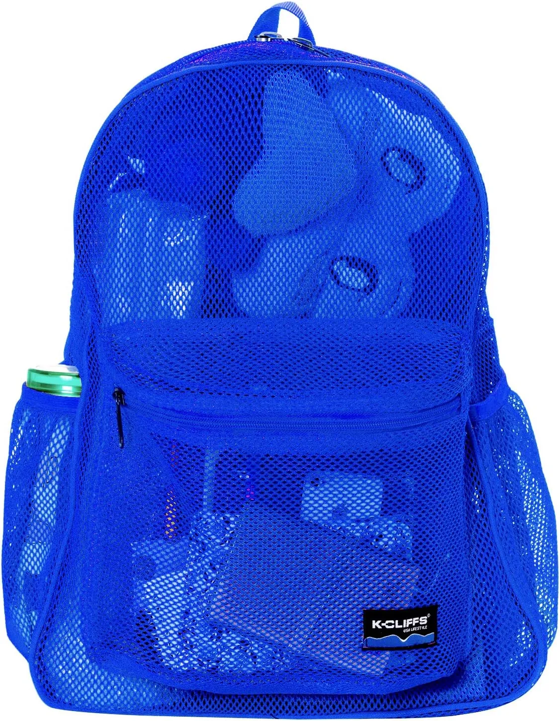 K-Cliffs Heavy Duty Mesh Backpack Quality Classic Student Net Bookbag Durable See Through Simple Netting Daypack Basic School Bag Royal Blue