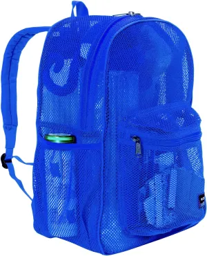 K-Cliffs Heavy Duty Mesh Backpack Quality Classic Student Net Bookbag Durable See Through Simple Netting Daypack Basic School Bag Royal Blue