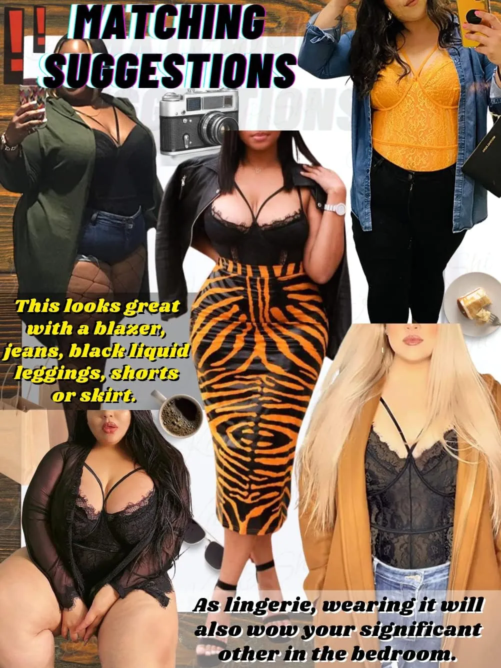 Kaei&Shi Plus Size Eyelash Lace Bodysuit, Snap Crotch Sexy Top Lingerie, Club Outfit