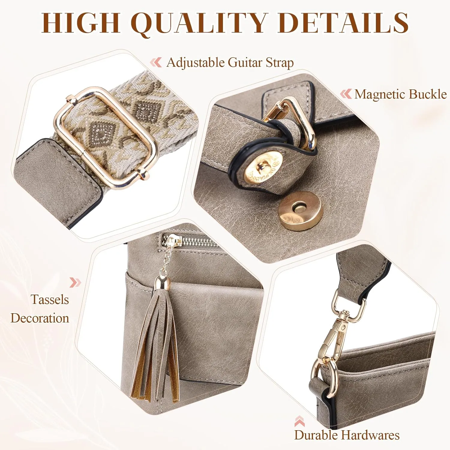 Kasqo Crossbody Bag for Women,Soft Vegan Leather Cross Body Purse Medium Shoulder Bag Handbags with Guitar Strap Tassel