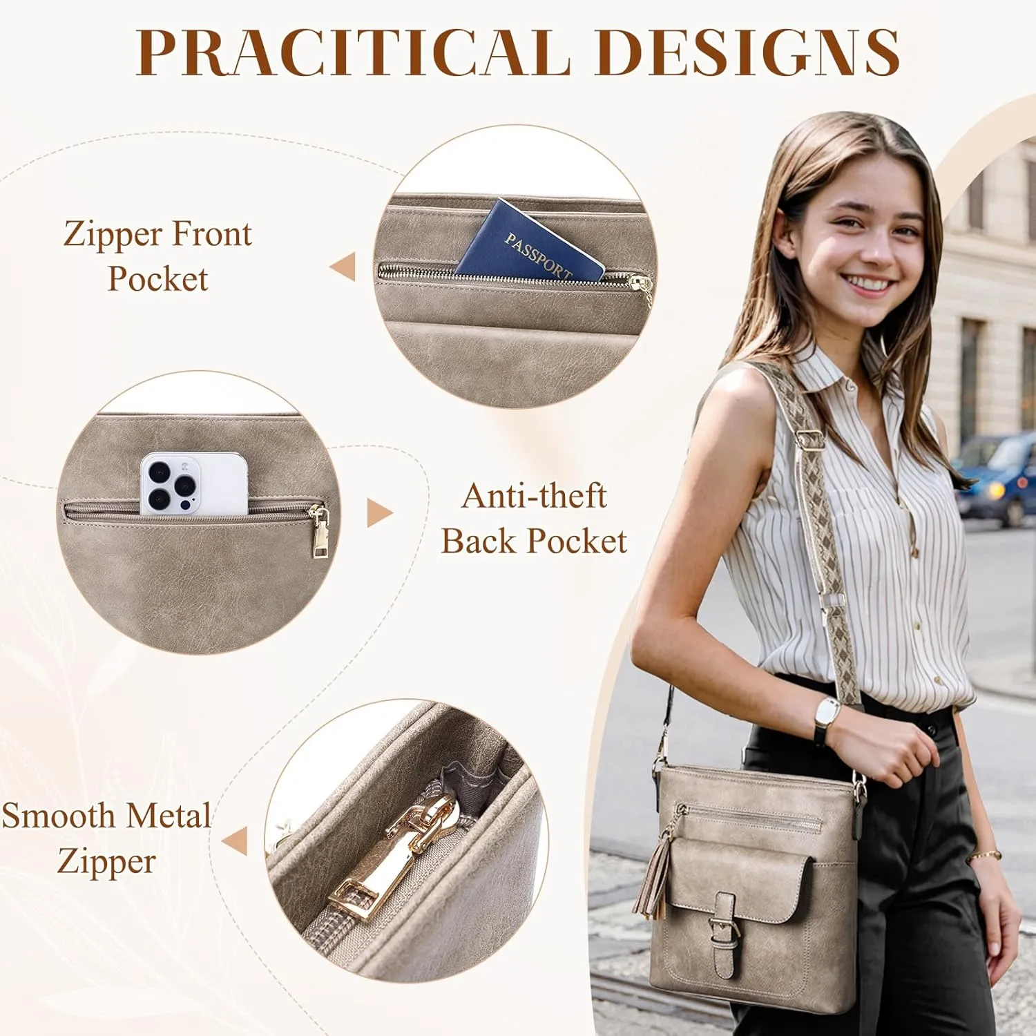 Kasqo Crossbody Bag for Women,Soft Vegan Leather Cross Body Purse Medium Shoulder Bag Handbags with Guitar Strap Tassel