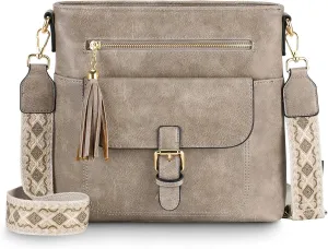 Kasqo Crossbody Bag for Women,Soft Vegan Leather Cross Body Purse Medium Shoulder Bag Handbags with Guitar Strap Tassel