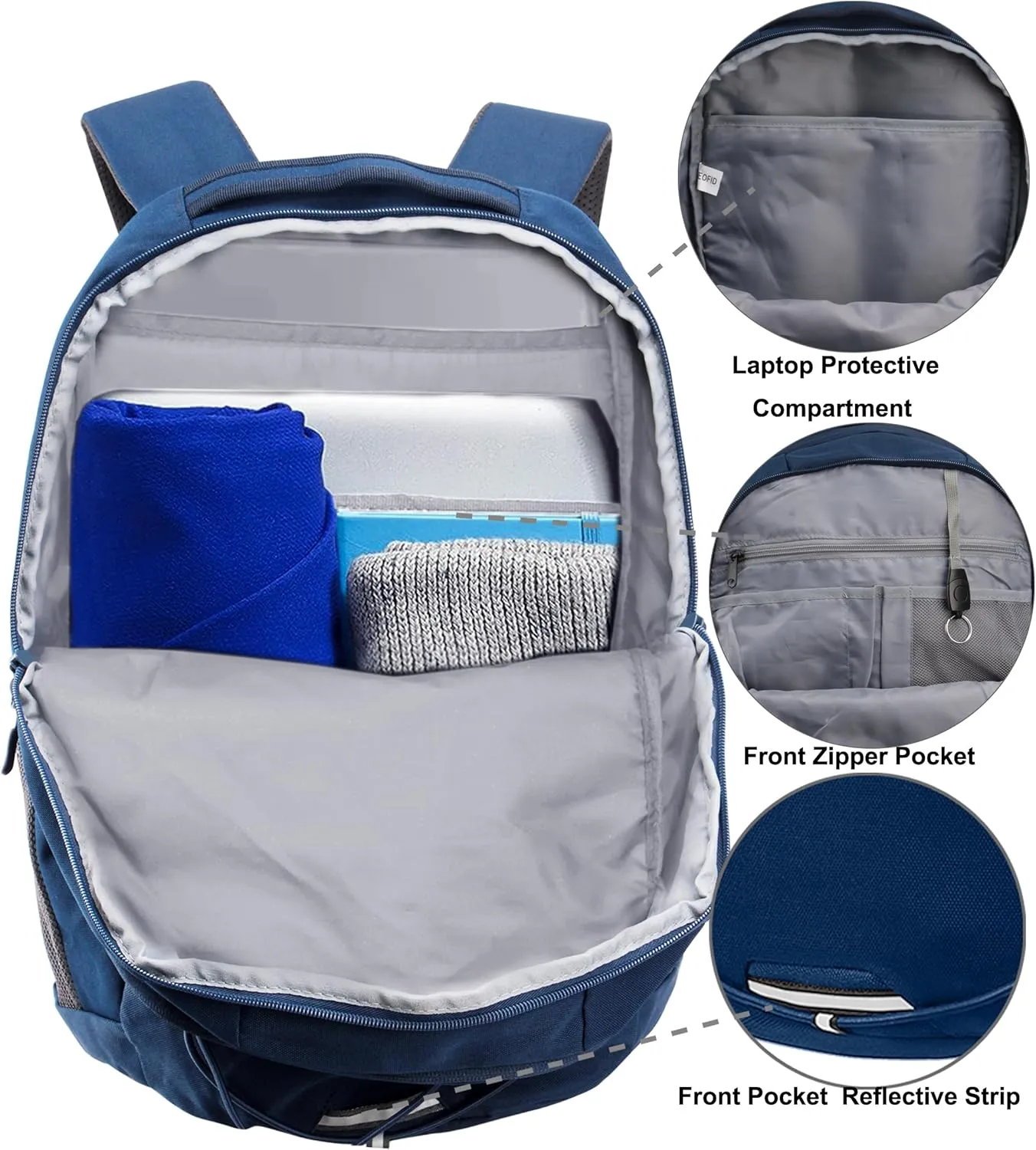 KEOFID Casual Backpack for Men and Women, Hiking Backpack for Travel, Black Daypacks for Sports, College, Water Resistant(Blue)