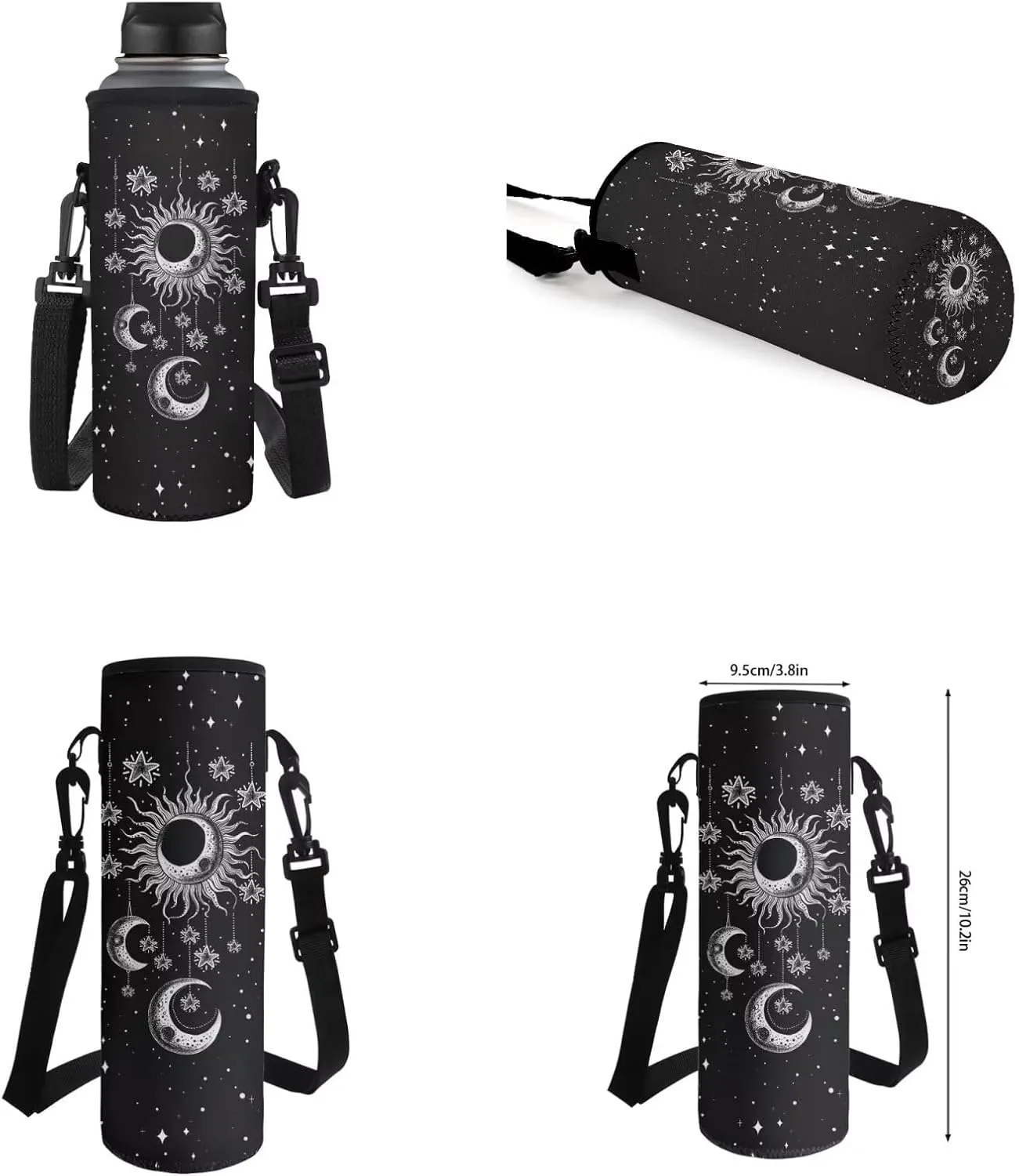 Kids Backpacks Set Black Gothic Moon Sun Backpack for Girls Insulated Lunch Bag with Carrying Straps Trendy Pencil Case for Pen Erasers Resuable Water Bottle Holder with Strap Nice Gifts