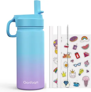 Kids Water Bottle, 16oz Kids Water Bottle with Stickers for School(Blue/Purple)