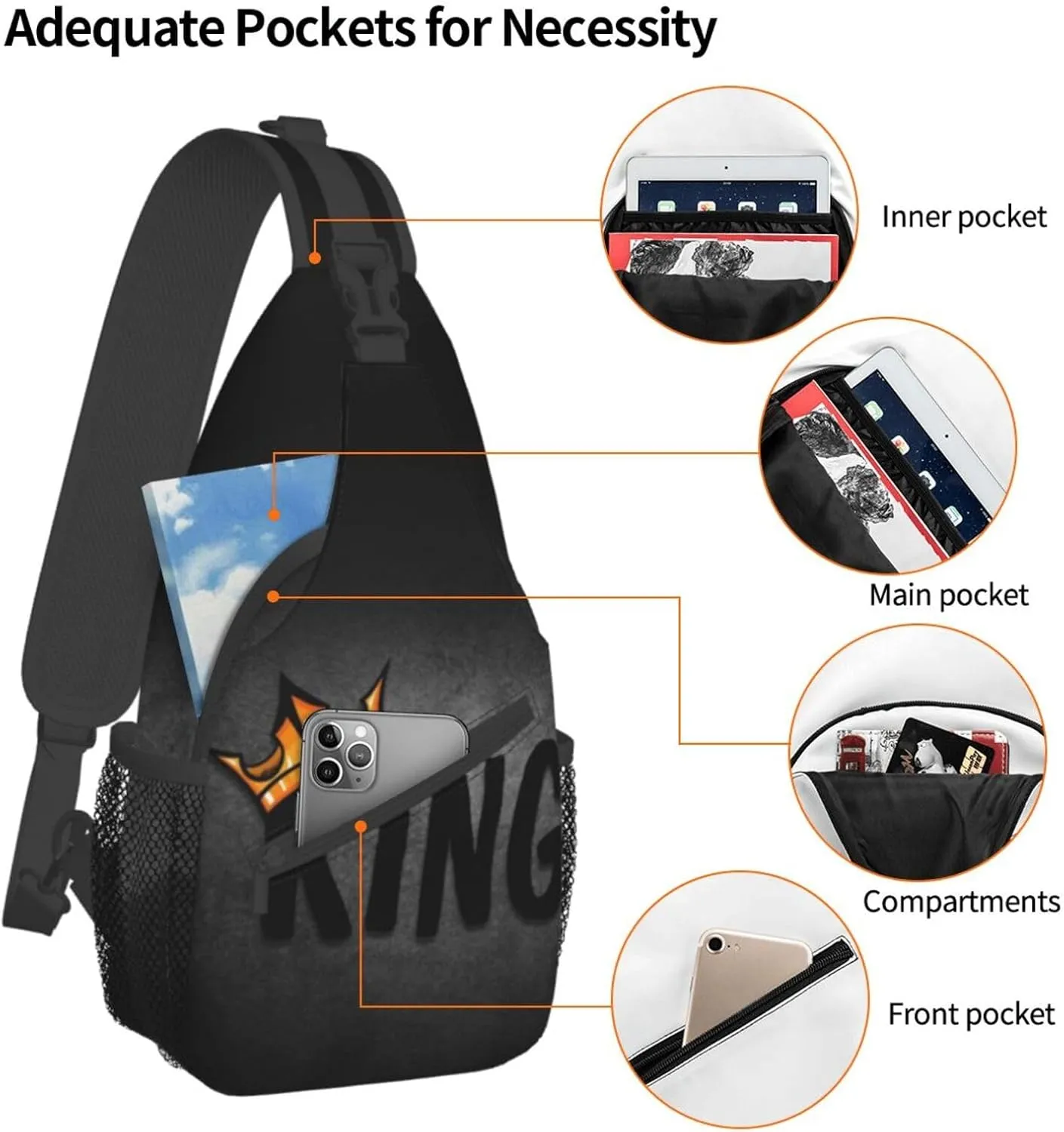 King Shoulder Bag Lion Sling Backpack Daypack Casual Backpack Hiking Bag Men Backpack Bag