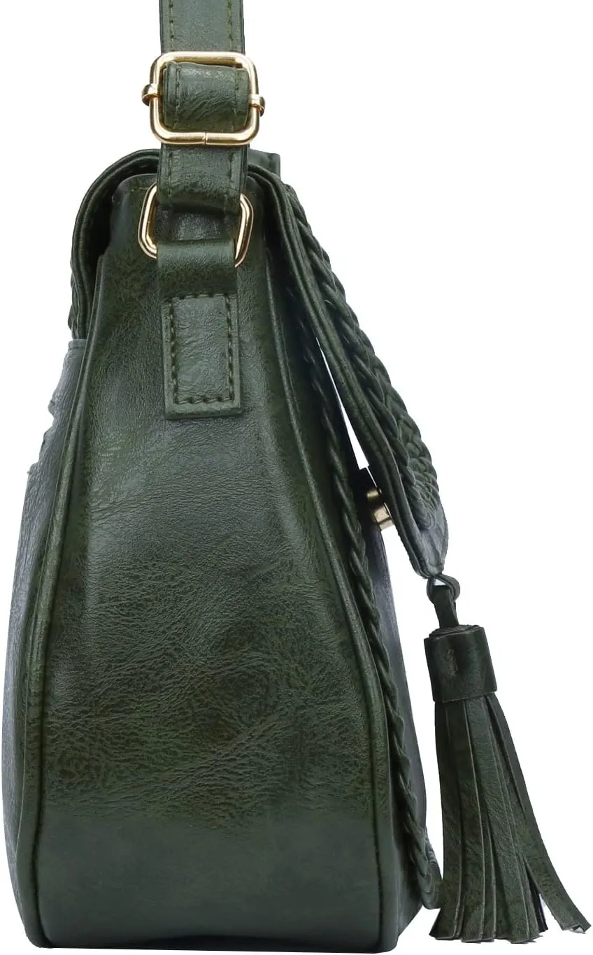 KKXIU Casual Flap Saddle Crossbody Bags for Women Purses and Handbags with Tassel