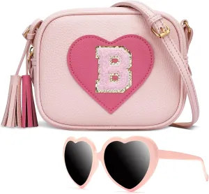 KKXIU Kids Purse Toddler Gifts for Girls and Women Vegan Leather Tassel Crossbody Bag with Sunglasses