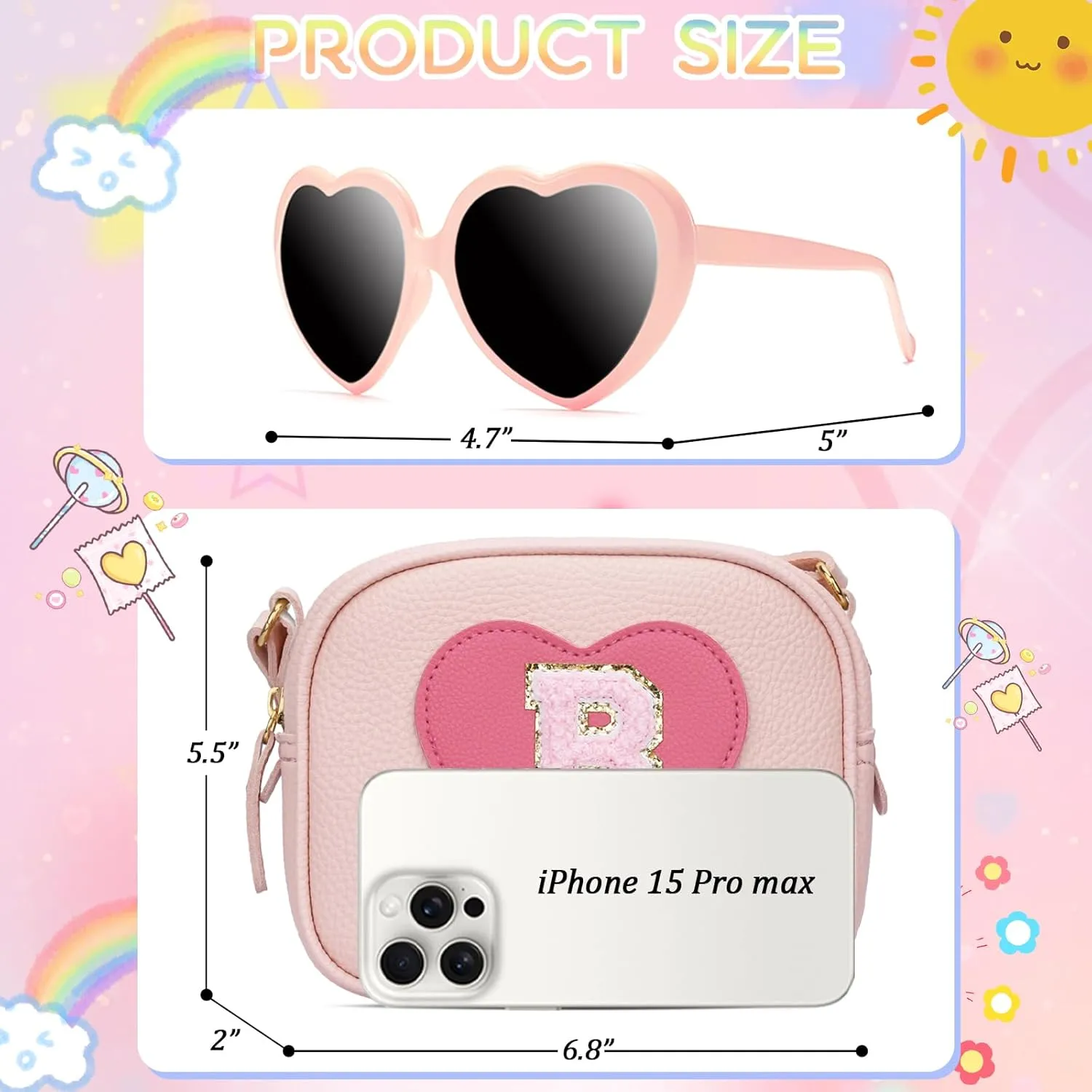 KKXIU Kids Purse Toddler Gifts for Girls and Women Vegan Leather Tassel Crossbody Bag with Sunglasses