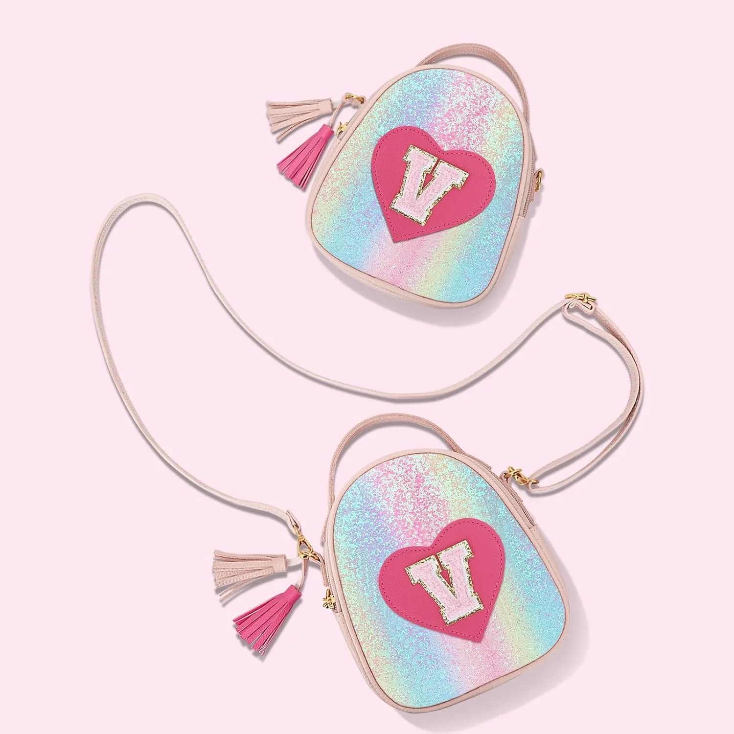 KKXIU Purse Gifts for Girls Cute Little Girl Crossbody Bag Heart Kids Small Backpack with Tassel (Shine-V)