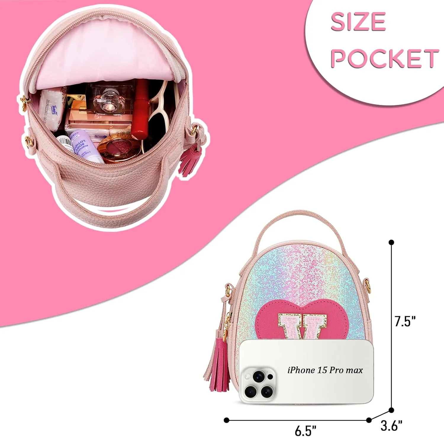 KKXIU Purse Gifts for Girls Cute Little Girl Crossbody Bag Heart Kids Small Backpack with Tassel (Shine-V)