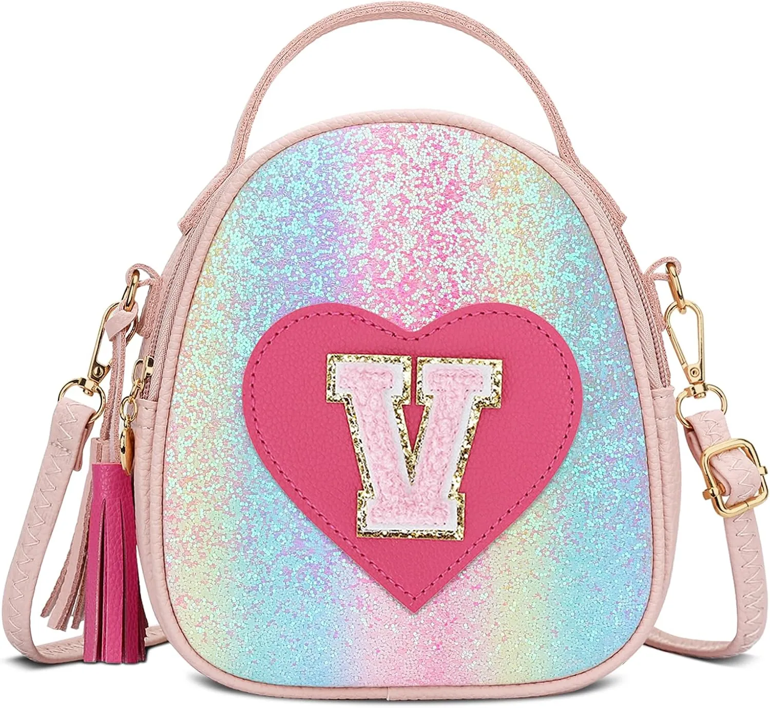 KKXIU Purse Gifts for Girls Cute Little Girl Crossbody Bag Heart Kids Small Backpack with Tassel (Shine-V)