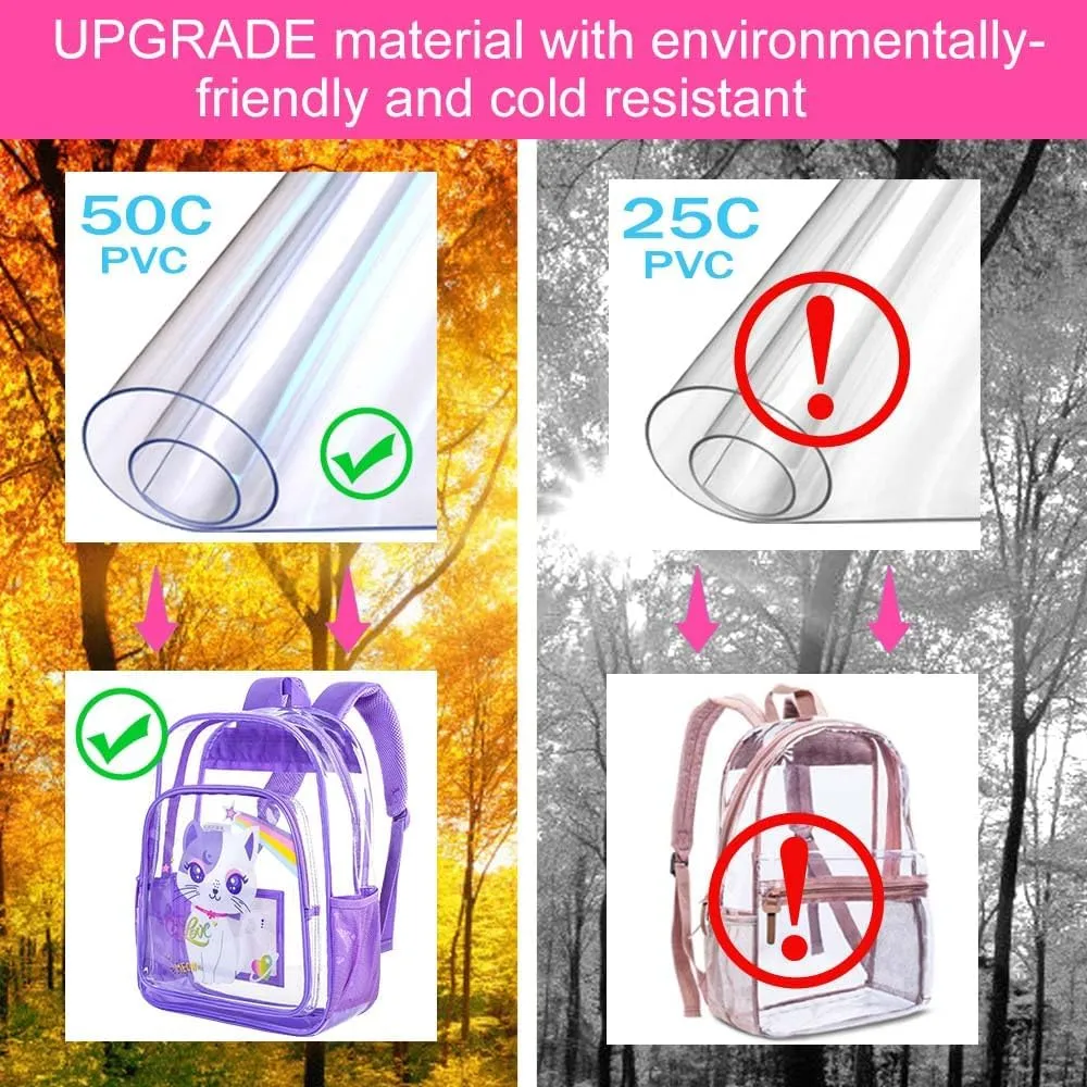 KLFVB 3PCS Clear Backpack for Girls and Boys, Kids See Through Backpacks Stadium Approved, Transparent Bookbag for Elementary