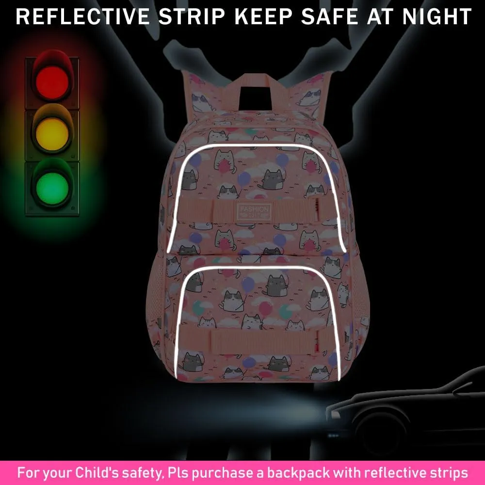 KLFVB Girls Backpack, 17" Cute Cloud Cat Bookbag, Water-Resistant College School Backpacks for Women & Teens (Middle/Primary Students) - Cat Pink
