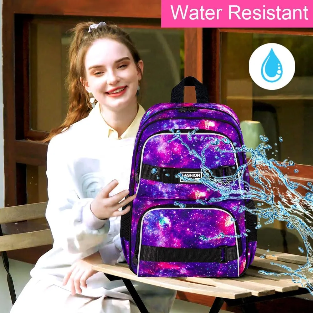 KLFVB Girls Bookbag, 17" Galaxy Backpack, Water-Resistant College School Backpacks for Women & Teens (Middle/Primary Students) - Galaxy Purple