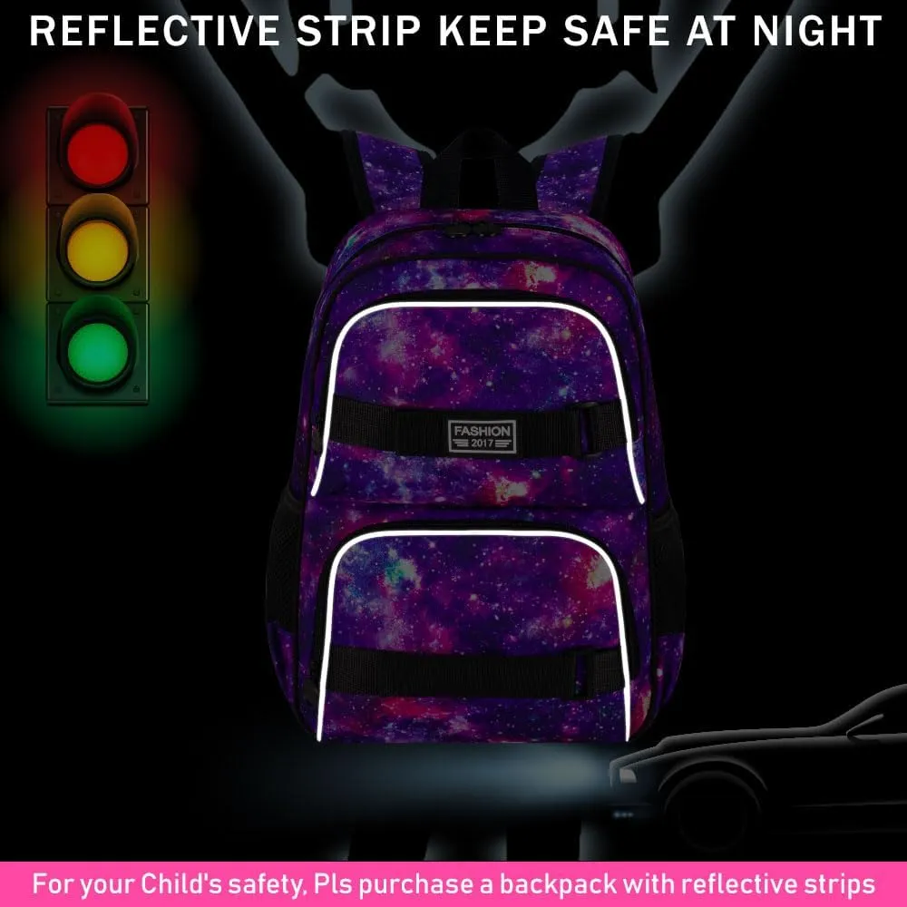 KLFVB Girls Bookbag, 17" Galaxy Backpack, Water-Resistant College School Backpacks for Women & Teens (Middle/Primary Students) - Galaxy Purple