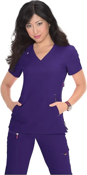 KOI Lite Women's Philosophy Mock Wrap Side Zipper Solid Scrub Top