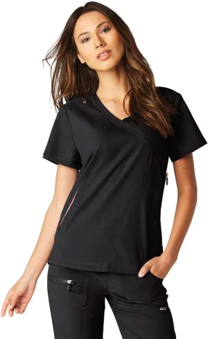 KOI Lite Women's Philosophy Mock Wrap Side Zipper Solid Scrub Top