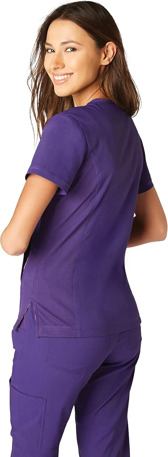 KOI Lite Women's Philosophy Mock Wrap Side Zipper Solid Scrub Top