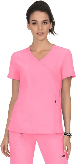 KOI Lite Women's Philosophy Mock Wrap Side Zipper Solid Scrub Top
