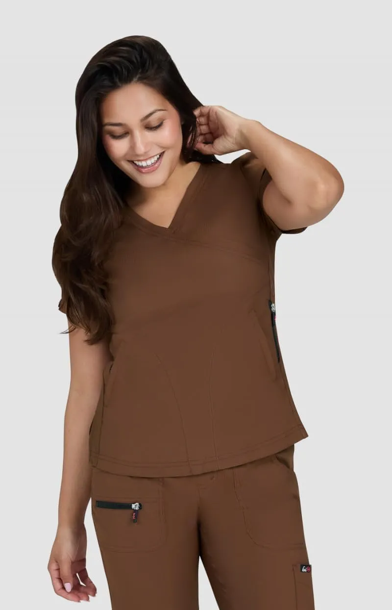 KOI Lite Women's Philosophy Mock Wrap Side Zipper Solid Scrub Top