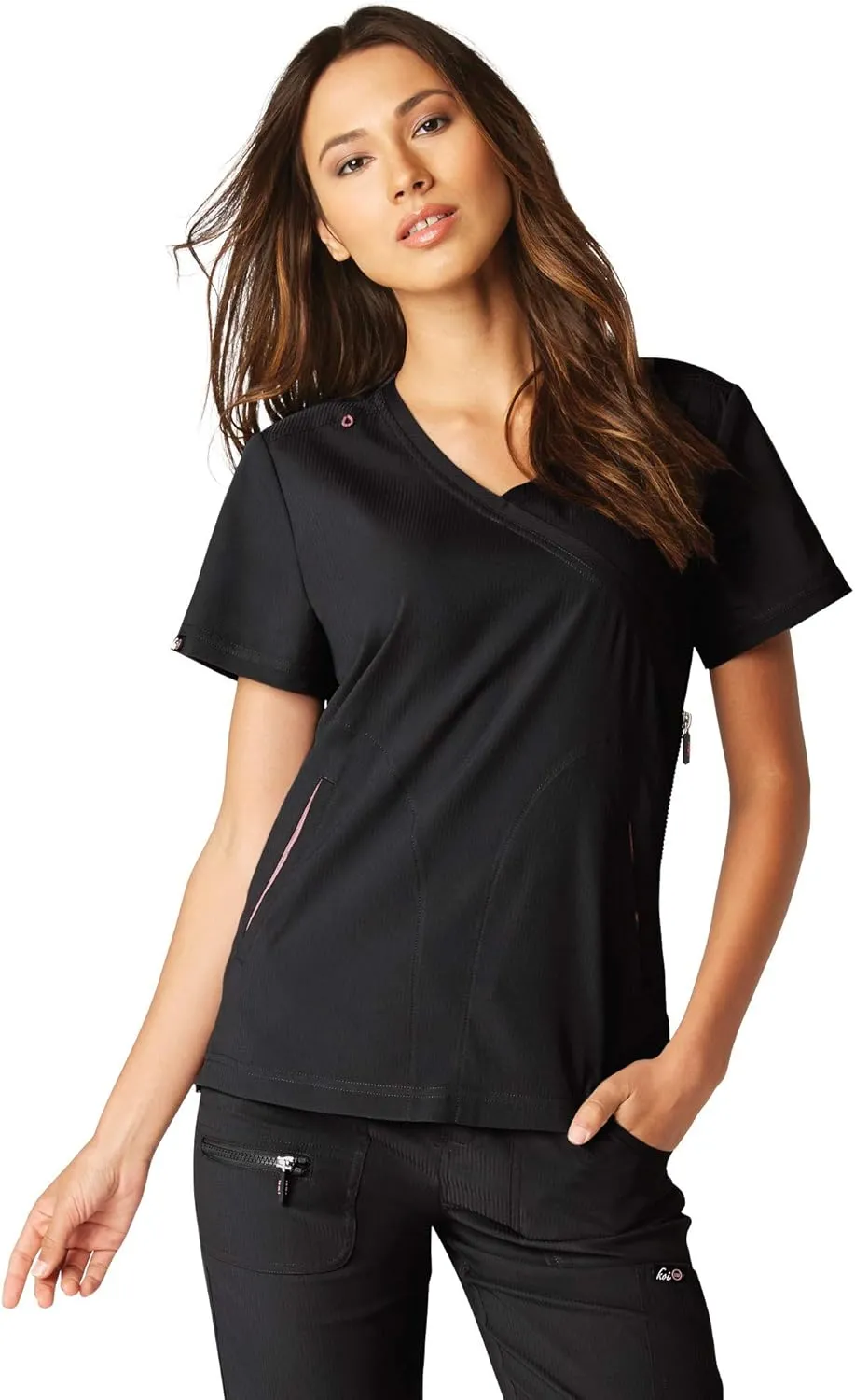 KOI Lite Women's Philosophy Mock Wrap Side Zipper Solid Scrub Top