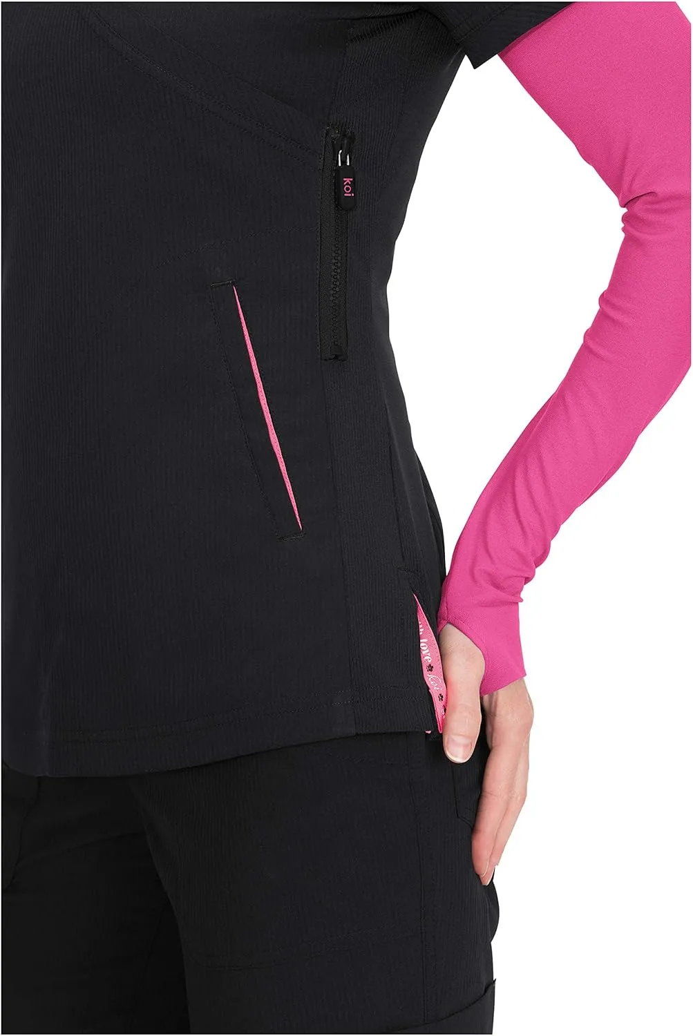KOI Lite Women's Philosophy Mock Wrap Side Zipper Solid Scrub Top