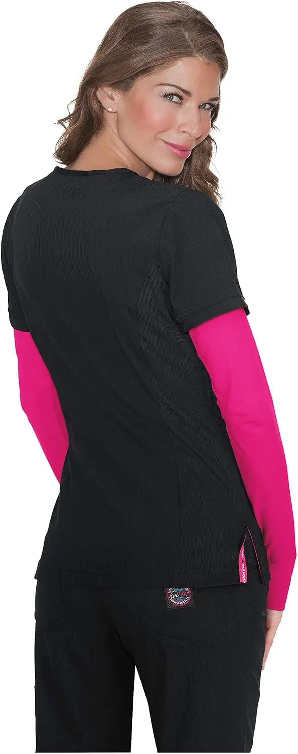 KOI Lite Women's Philosophy Mock Wrap Side Zipper Solid Scrub Top