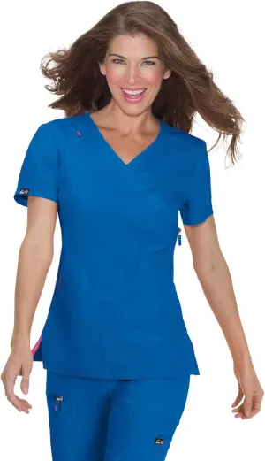 KOI Lite Women's Philosophy Mock Wrap Side Zipper Solid Scrub Top