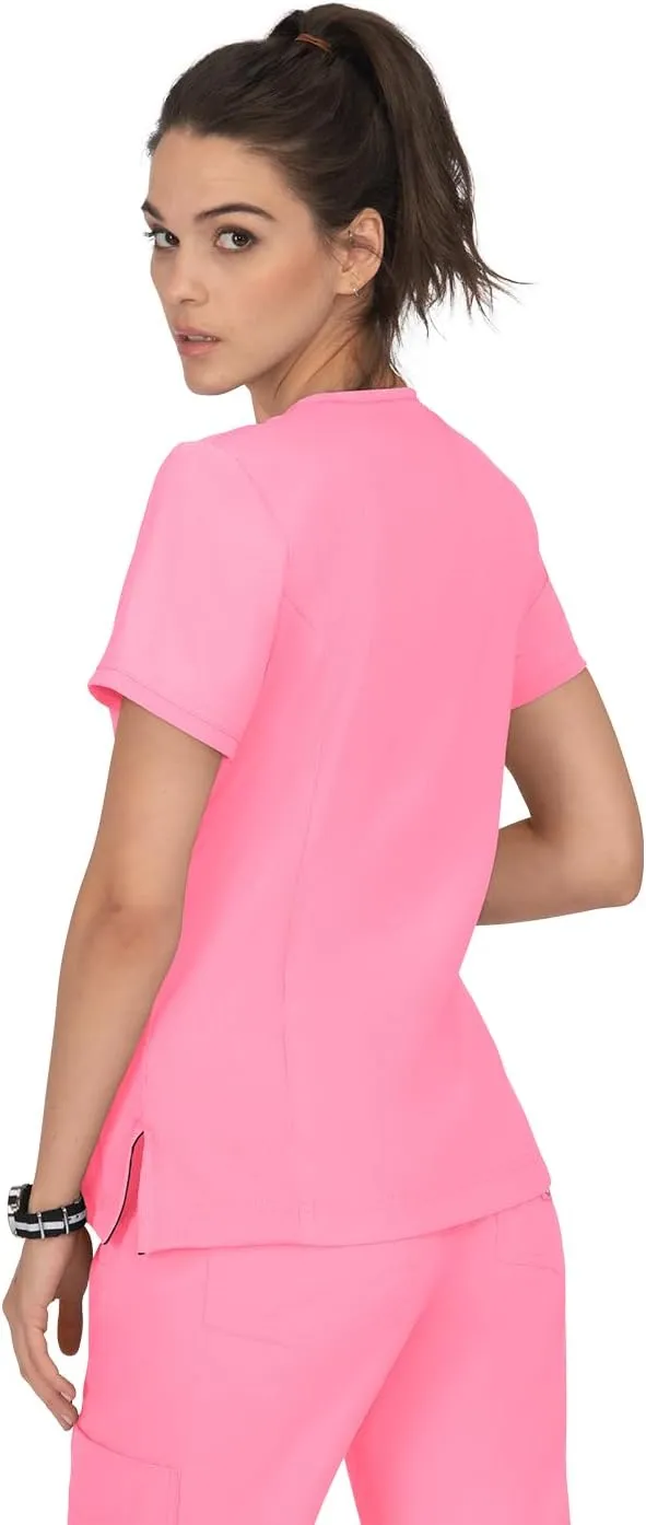 KOI Lite Women's Philosophy Mock Wrap Side Zipper Solid Scrub Top