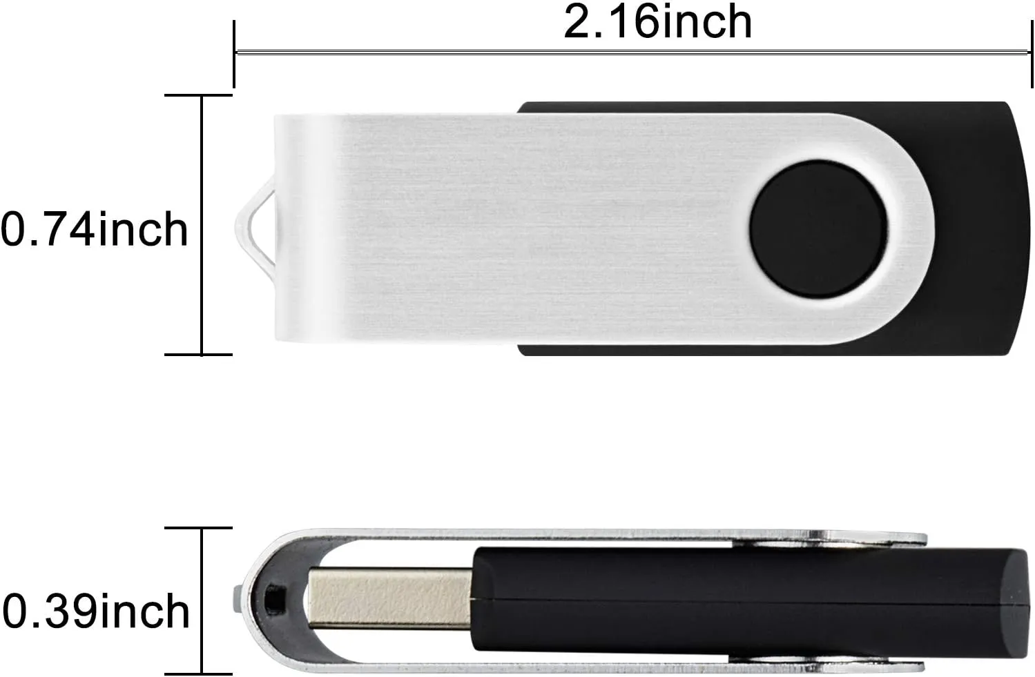 KOOTION Wholesale Bulk 50 Pack USB Flash Drive 128MB Flash Drive Thumb Drive Flash Drives Swivel Memory Stick, Black