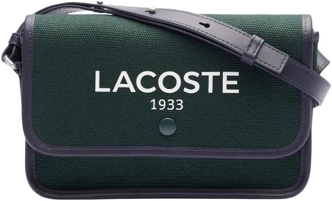 Lacoste Women's Heritage Canvas Flap Close Cotton Shoulder Bag, Sinople/Abysm, One Size