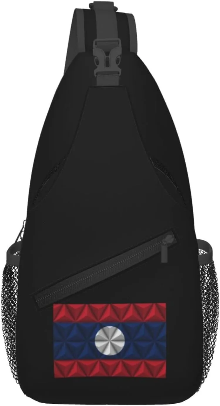 Laos Flag With Polygonal Effect Crossbody Bags For Women Men Chest Backpack Gym Shoulder Bag Travel Outdoor Sports Casual Crossbody Bags
