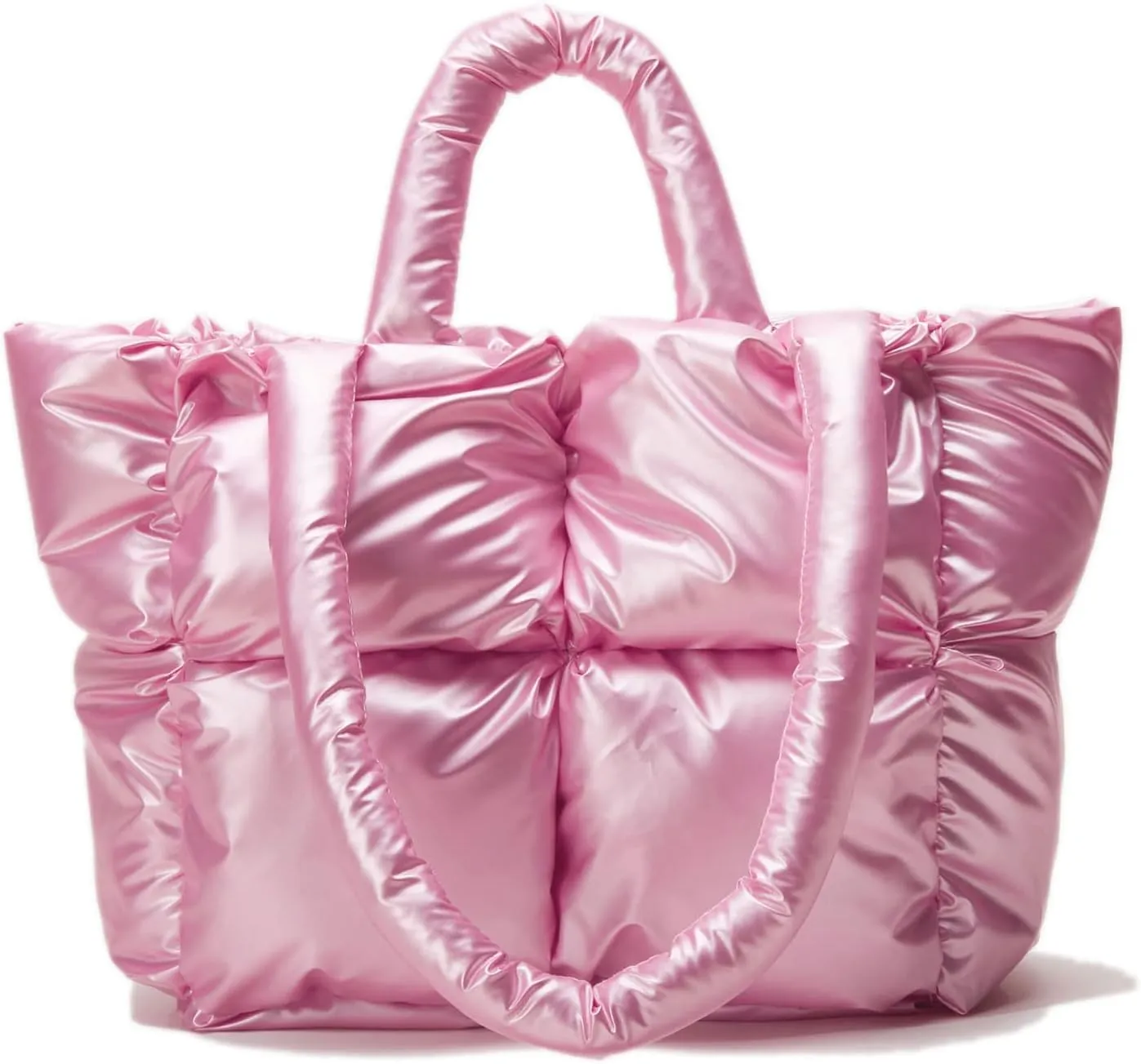 Large Puffer Tote Bag, Trendy Luxury Chic Quilted Cotton Padded Designer Handbags for women, Winter Soft Puffer Shoulder Bag Nylon Down Pillow Bag Women's Handbags & Shopper Bag (Z-Shiny-Pink)