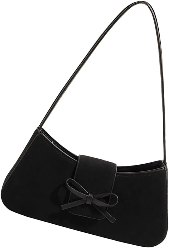 Leather Shoulder Bag With Bows Underarm Bags Casual Party Handbag For Women Trendy Satchel Purse