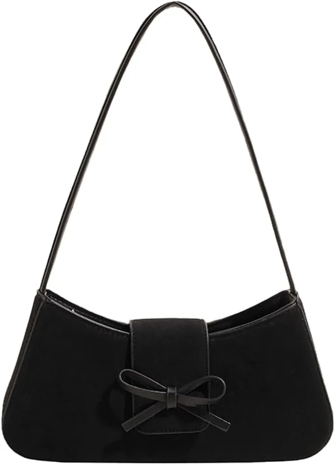 Leather Shoulder Bag With Bows Underarm Bags Casual Party Handbag For Women Trendy Satchel Purse