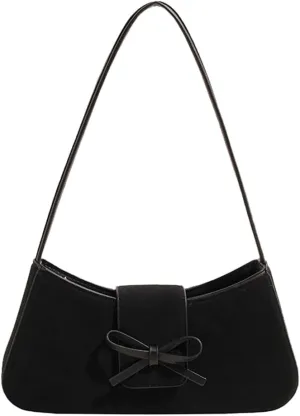 Leather Shoulder Bag With Bows Underarm Bags Casual Party Handbag For Women Trendy Satchel Purse