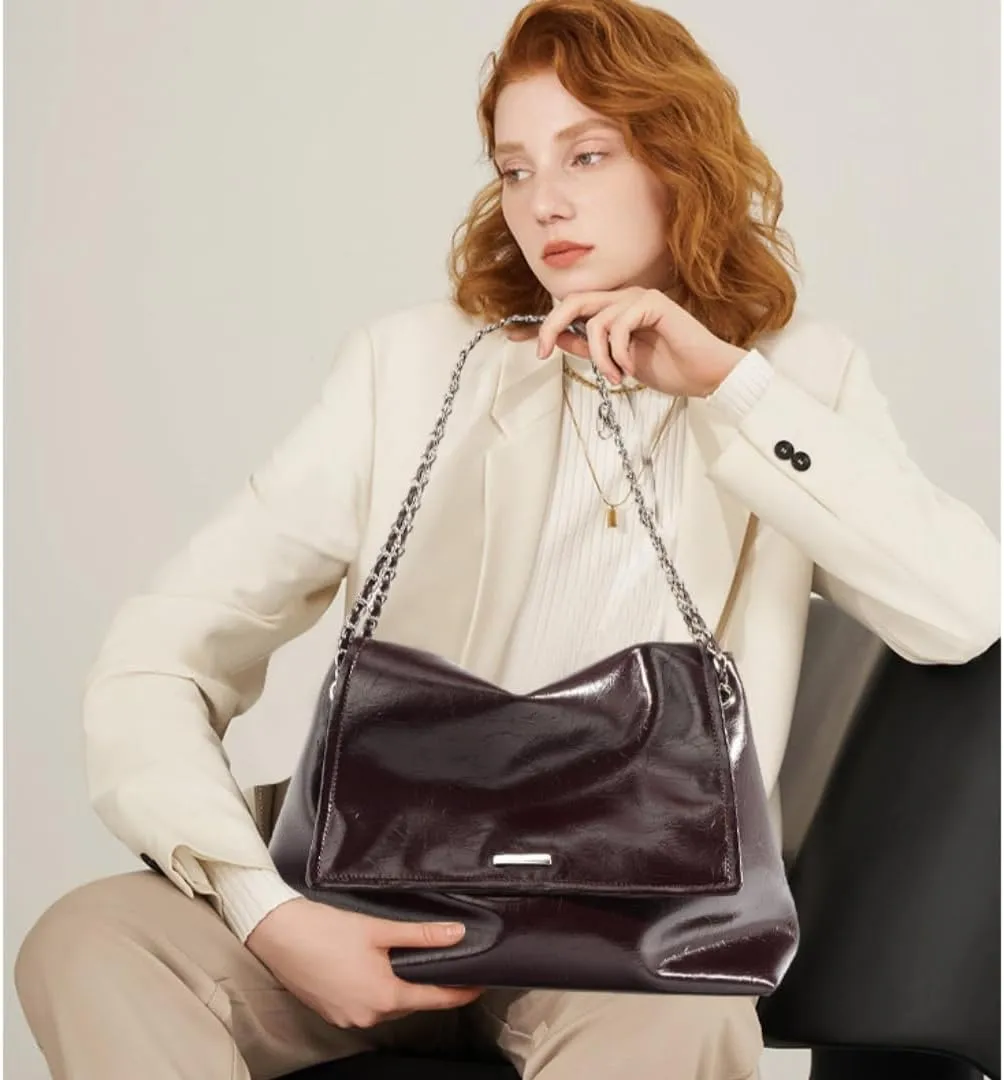 Leather women's high-end chain bag, new large-capacity shoulder tote bag