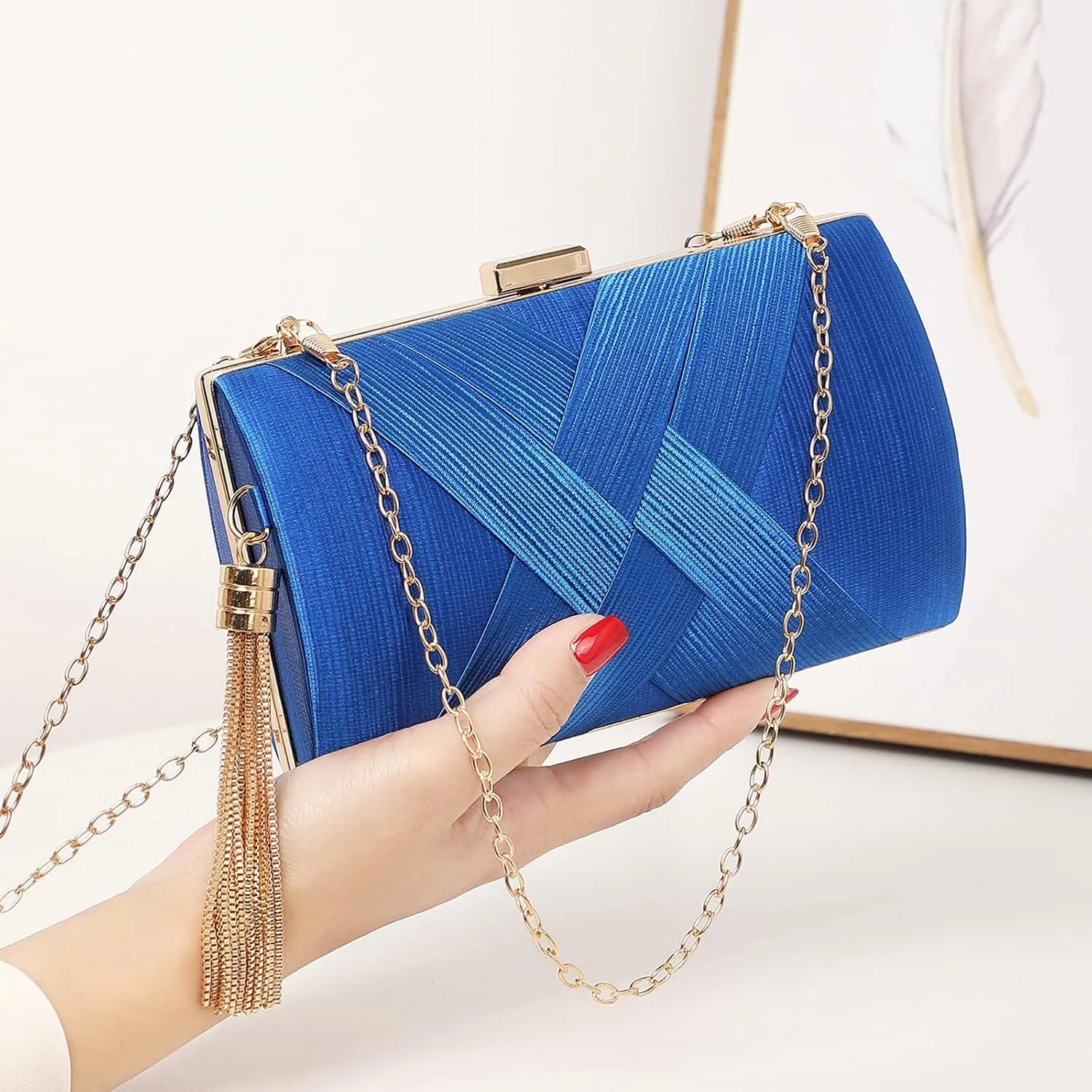 LETODE Women's Elegant Tassel Pendant Silk Evening Bag Clutch Purse for Bride Wedding Prom Night Out Party
