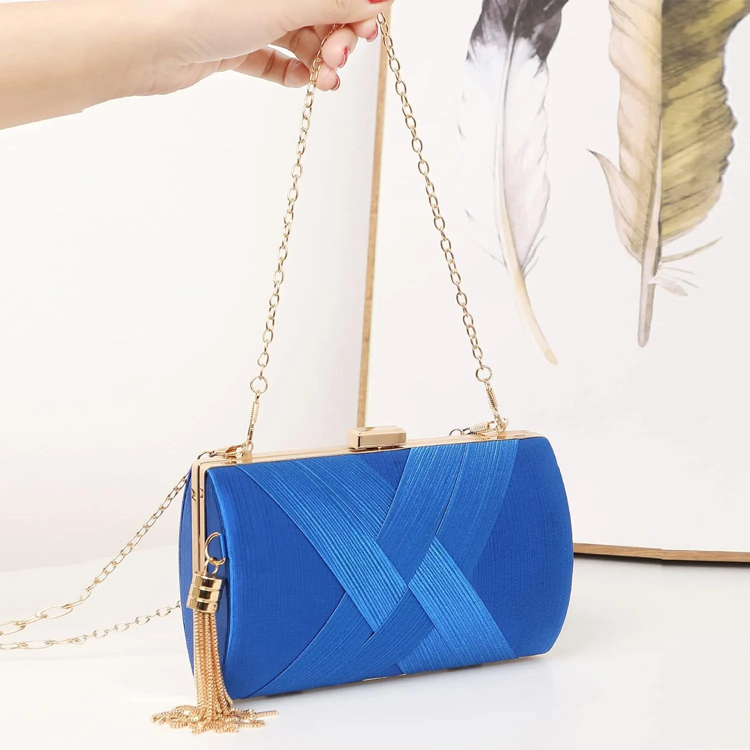 LETODE Women's Elegant Tassel Pendant Silk Evening Bag Clutch Purse for Bride Wedding Prom Night Out Party