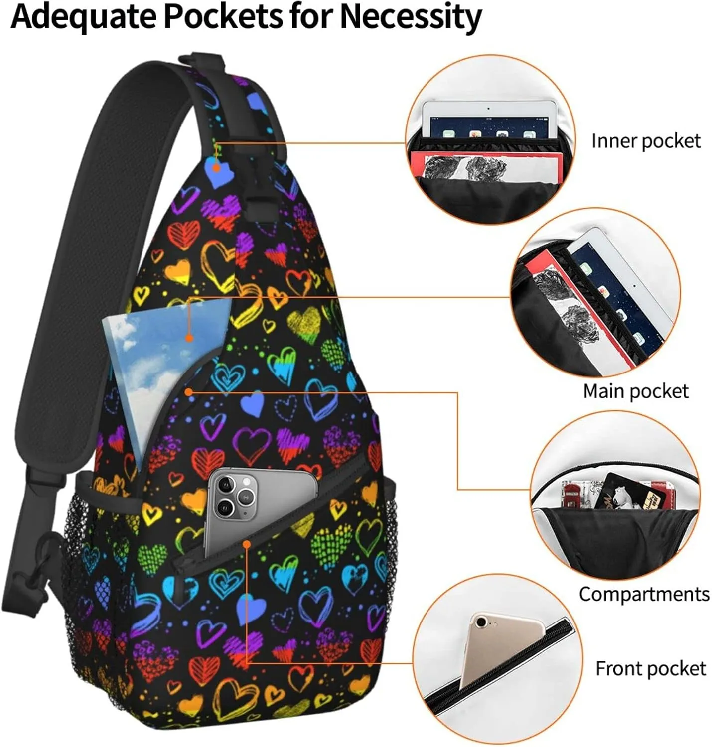 LGBT Sling Bag Crossbody Chest Daypack Casual Backpack Rainbow Animal Shoulder Bag For Travel Hiking Shopping