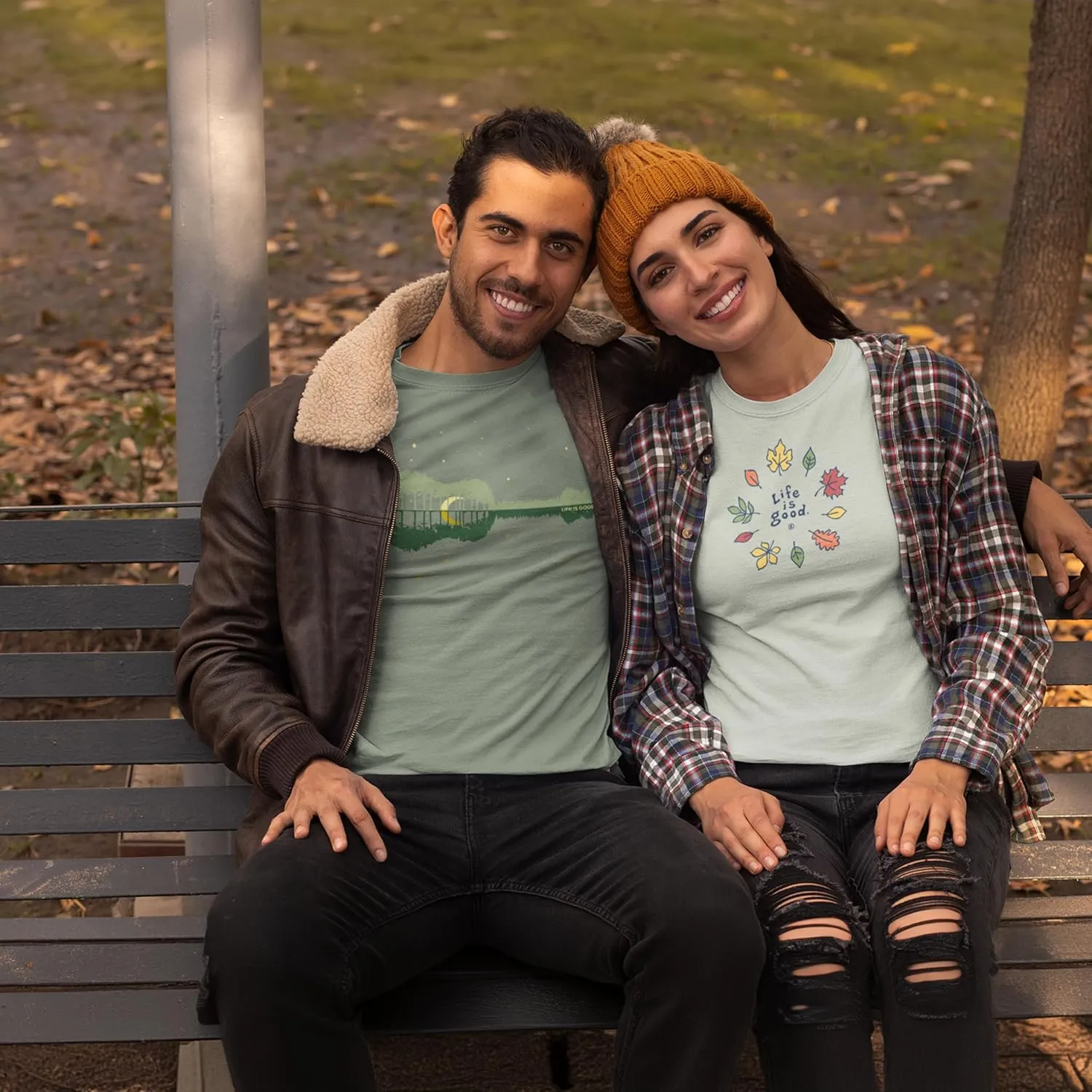 Life is Good Women's Crusher Tee Shirt, Long Sleeve Cotton Graphic T-Shirts, Fall Leaves