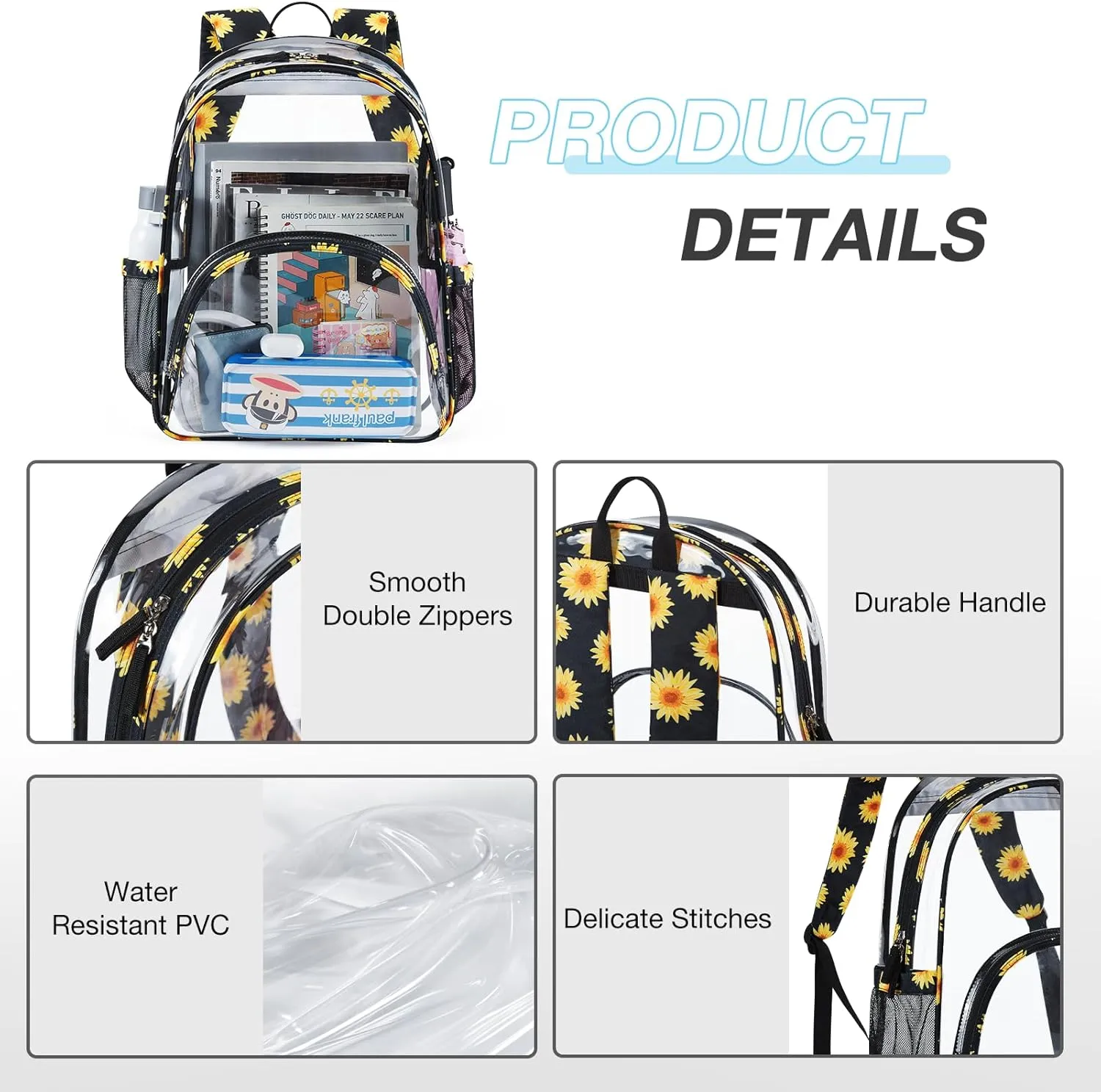 LIGHT FLIGHT Clear Backpack Heavy Duty Transparent Backpack Set See Through Bookbags Durable Backpacks for College, Security