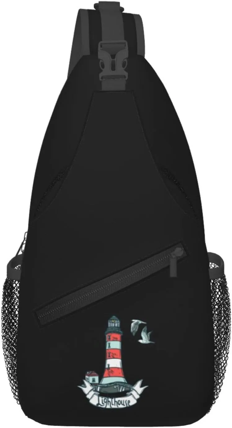 Lighthouse Seagulls And Waves Crossbody Bags For Women Men Chest Backpack Gym Shoulder Bag Travel Outdoor Sports Casual Crossbody Bags