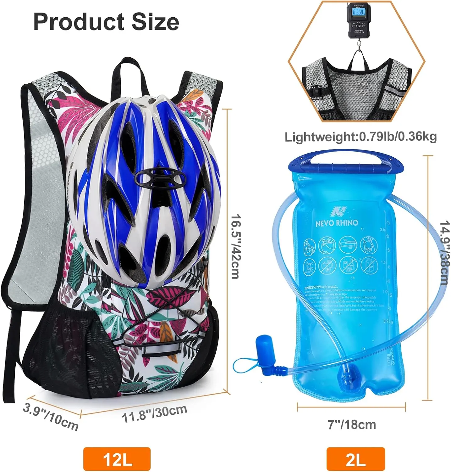 Lightweight Hydration Backpack, Running Backpack with 2L Water Bladder, Hydro Water Daypack for Cycling Hiking Rave for Men Women