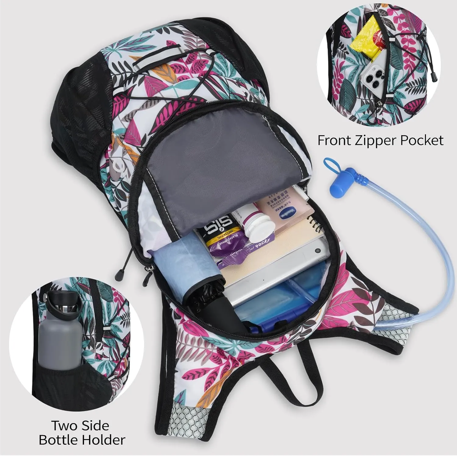 Lightweight Hydration Backpack, Running Backpack with 2L Water Bladder, Hydro Water Daypack for Cycling Hiking Rave for Men Women