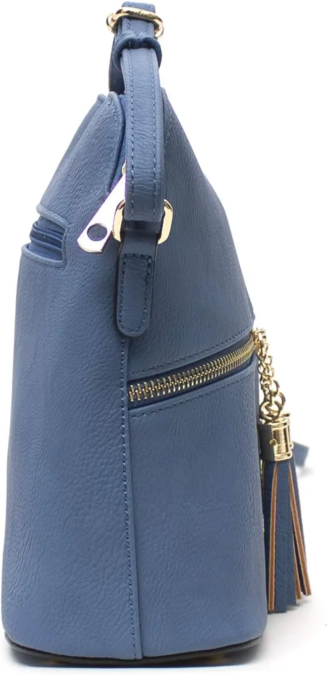 Lightweight Medium Dome Crossbody Bag with Tassel Zipper Pocket Adjustable Strap