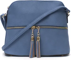Lightweight Medium Dome Crossbody Bag with Tassel Zipper Pocket Adjustable Strap