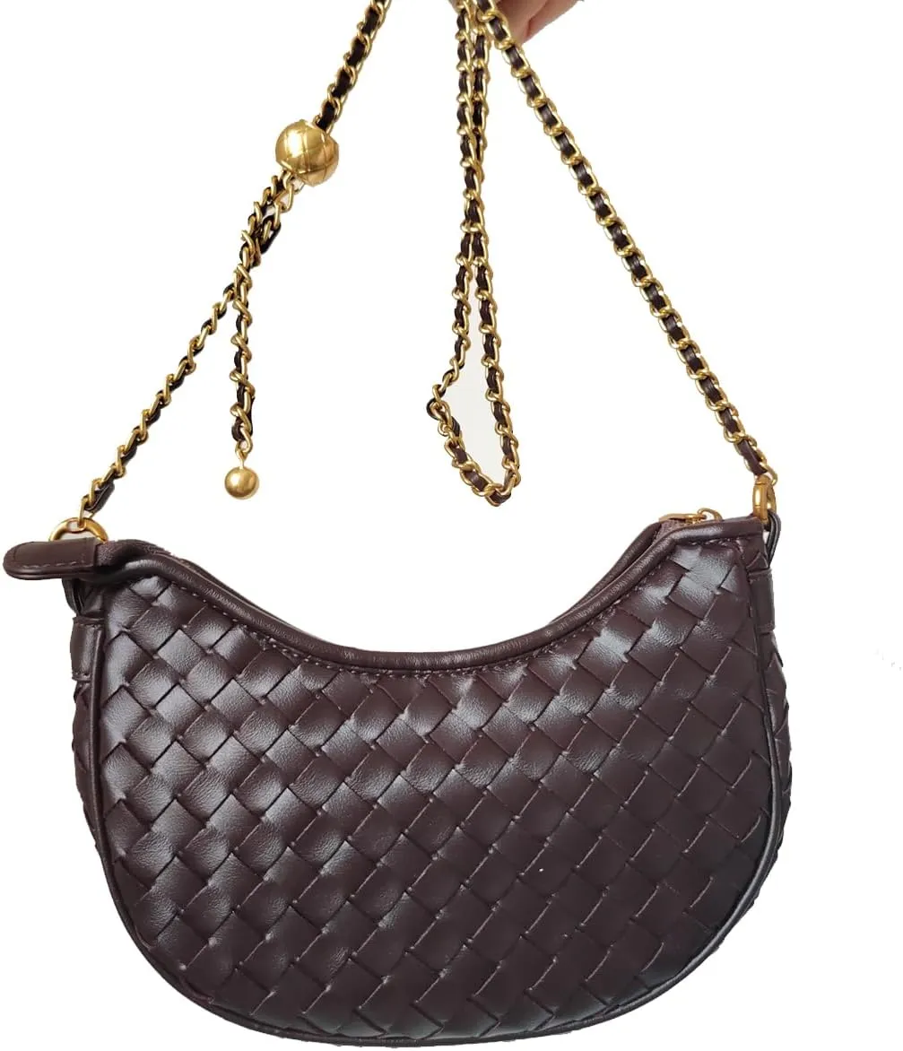 Ling Chuang Woven Crossbody Shoulder Bag with Niche Crescent Design - Double Layer Vintage Mother Bag